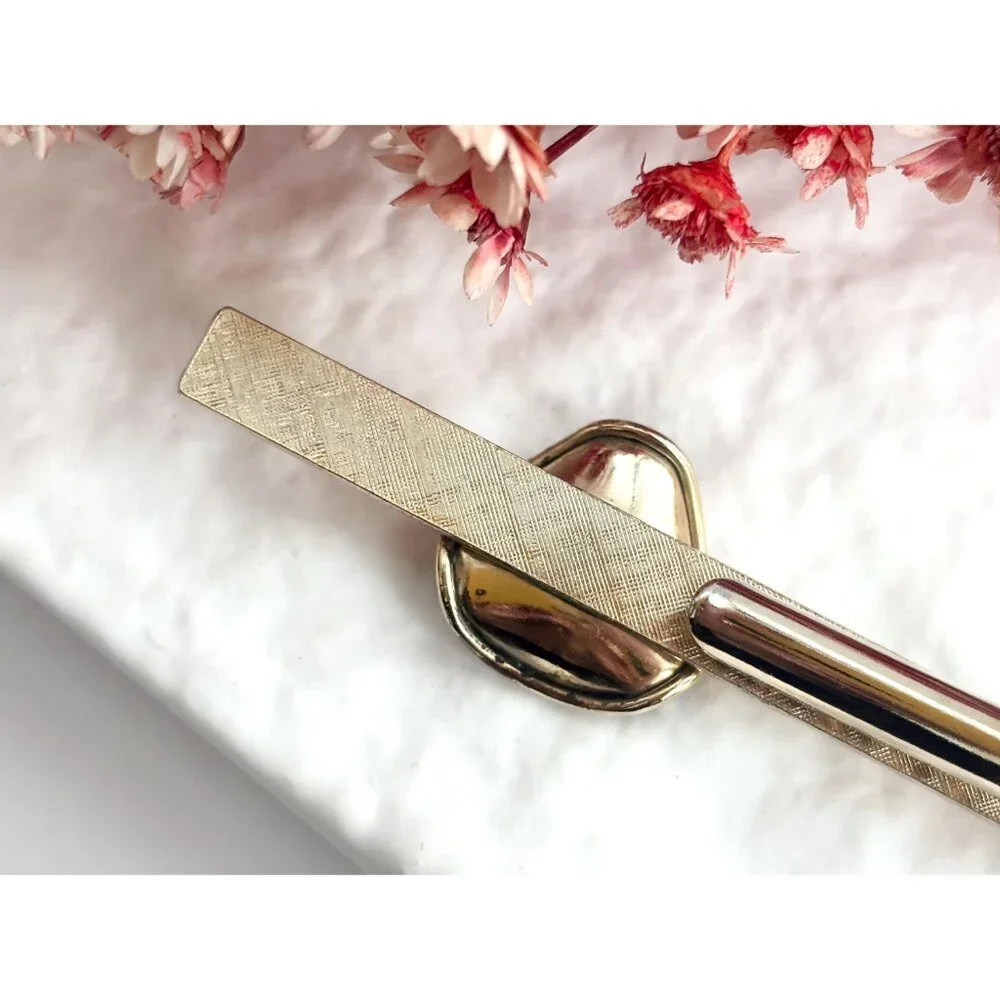 Faux Amber Textured Gold Toned Vintage Men's Tie Bar | Tie Clip